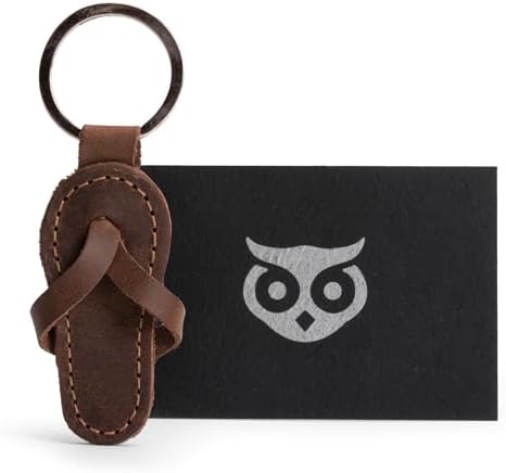 Hide & Drink, Flip-Flop Keychain, Sandal Beach Keychain for Travelers, Surfers and Beach Lovers, Full Grain Leather, Handmade, Bourbon Brown
