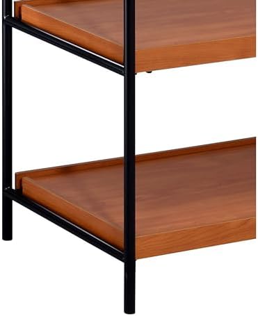 Benjara 5 Tier Wooden Bookshelf with Open Metal Frame, Brown and Black