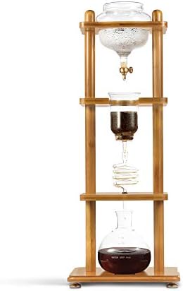 Yama Cold Brew Maker I Ice Coffee Machine With Slow Drip Technology I Makes 6-8 cups (32oz), Large Capacity Cold Brew Coffee Tower, Brown Wood Curved Frame