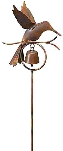 Hummingbird with Bell Garden Stake, Flamed Copper Colored