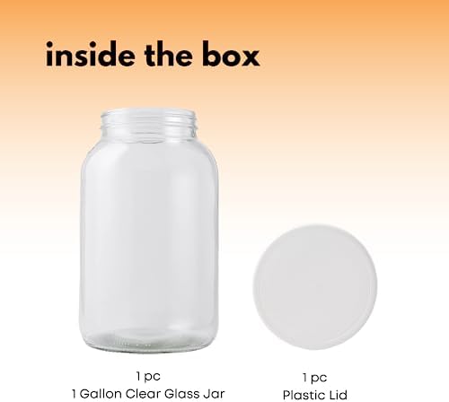 1 Gallon Glass Jar with Lid | Wide Mouth Container for Fermentation | Heavy-duty Large Glass Jar with Lid for kombucha, pickling and food storage | Glass Jars with Airtight Lid design