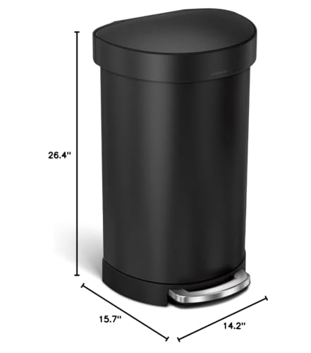 simplehuman 45 Liter / 12 Gallon Semi-Round Automatic Sensor Trash Can, Brushed Stainless Steel