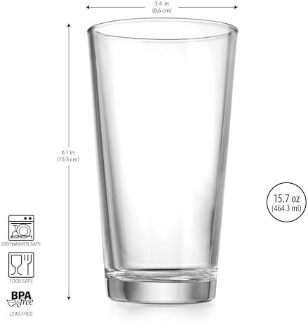 Home Essentials Drinking Glass Set - 10 Highball Glass Cups, 16 Oz. Basic Water Glasses, Beer, Juice, Cocktails, Wine, Iced Tea
