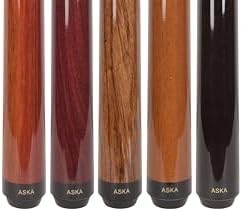 ASKA Sneaky Pete Pool Cue Set, 5 Unique Wood Cues, 58" Canadian Maple Shafts, 13mm Leather Tip, 5/16x18 Joint