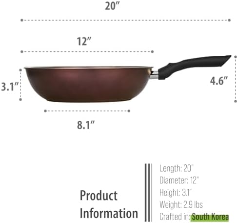TECHEF - Art Pan 12" Wok/Stir-Fry Pan, Coated 5 times with Teflon Select Non-Stick Coating (PFOA Free) - Made in Korea (with Lid)
