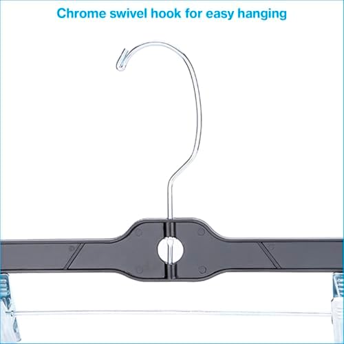 14-Inch Black Plastic Skirt and Pants Hangers - Pack of 20 with Chrome Swivel Hook, Padded Clips - Perfect for Retail and Home Use