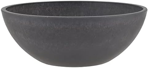 PSW Pot Collection M30DC 12-inch Plastic/Stone/Wood Composite Low Bowl Planter – No Drainage Hole (Drillable), Shallow Indoor/Outer Pot for Succulents, Bonsai, Fairy Gardens, Herbs, Dark Charcoal
