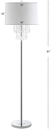 JONATHAN Y Abigail 61" Crystal Metal LED Floor Lamp, Clear/Chrome | Chandelier Style, Contemporary Glam Design, White Linen Drum Shade, Rotary Switch