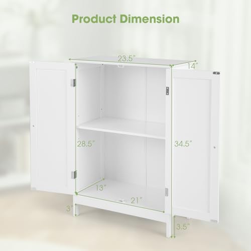 GLACER Bathroom Floor Cabinet, Wooden Storage Cabinet (White)