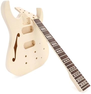 DIY Electric Guitar Kit Beginner Kit with Flamed Maple Veneer Top | 6 String, Right Handed, Basswood Body, Hard Maple Neck, Rosewood Fretboard