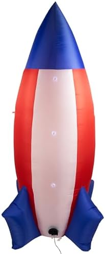 LED Lighted Inflatable Americana Rocket Outdoor Decoration - 8' - Clear Lights