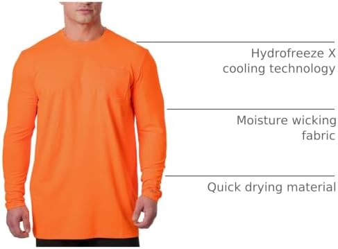 Arctic Cool Men’s Crew Neck Instant Cooling Pocket Workwear Moisture Wicking Performance UPF 50+ Long Sleeve Shirt