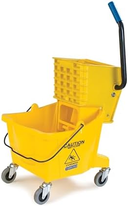 Carlisle FoodService Products 26 Qt Mop Bucket with Side Wringer, Yellow | 18.5 x 16.5 x 16.5 Inches, 34.25-Inch Handle Height, 50,000-Cycle Wringer, Non-Marking Casters, Assembly Required