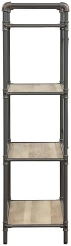 Benjara Benzara Four-Tier Metal Bookshelf with Wooden Shelves, Brown and Grey,