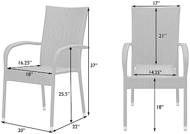 Patio Sense 62664 Morgan Outdoor Wicker Stacking Chairs, Mocha, Set of 4 | Handwoven All-Weather Wicker, Powder-Coated Steel Frame, No Assembly