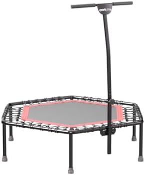SportPlus+ Indoor Trampoline, Blue/Green/Red, Rebounder Home Fitness Trampoline with Height Adjustable Bar