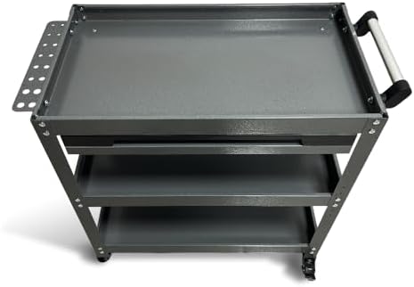 Metal 3 Tier Rolling Tool Cart with Drawer, Steel Utility Cart on Wheels, for Warehouse Garage Workshop