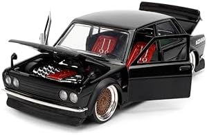 Jada Toys JDM Tuners 1:24 Scale Die-Cast 1973 Datsun 510 – Opening Doors, Detailed Interior, Rubber Tires, Collectible for Ages 8+(Gloss Black)