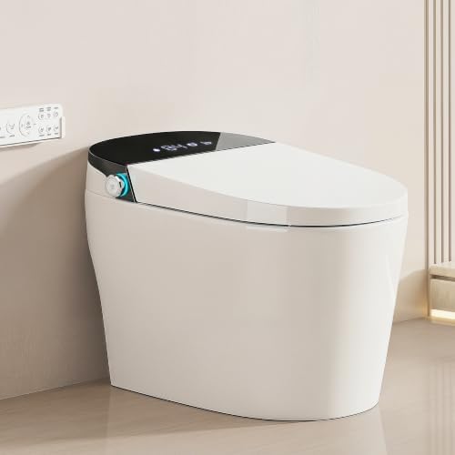 Smart Toilet with Built-in Bidet, One Piece Tankless Electric Bidet Toilet, Heated Seat & Warm Dryer, Auto Lid, Walk-Away Flush, Foot Sensor