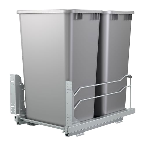 Rev-A-Shelf Double Pullout Trash Can w/Soft-Close Slides, 14.5" Min Opening | Large Capacity Garbage/ Recycling Bins for Full Height Kitchen Cabinets, Heavy Gauge Wire Construction, 53WC-2150SCDM-217