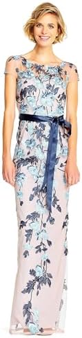 Adrianna Papell Cascading Floral Embroidered Long Column Gown