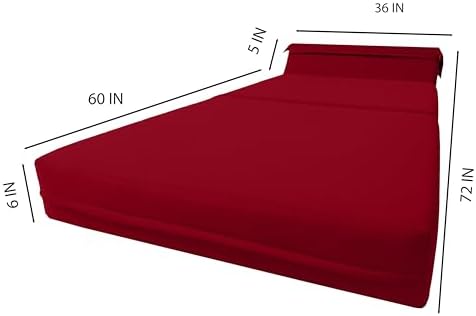 D&D Futon Furniture Sleeper Chair Folding Foam Bed, Portable Studio Guest Sofa Beds 6 x 36 x 70 Red