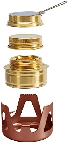 Mini Alcohol Backpacking Stove, Lightweight Brass Spirit Burner with Aluminium Stand for Camping Hiking and Picnic