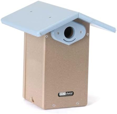 Birds Choice Ultimate Bluebird House, 1.5" Hole | Taupe & Blue | Durable Recycled Plastic Nesting Box, Weather-Resistant for Backyard Bluebirds, 11in x 8.5in x 12.625in