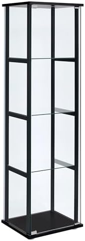 Coaster Home Furnishings Cyclamen 34-inch 3-Tier Clear Tempered Glass Curio Cabinet Display Case with Shelving Black 950179