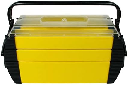 Portable Tool Box on Wheels - Stackable 3-in-1 Chest for Workshops and Craft Rooms - Foldable Comfort Handle and Latches by Stalwart (Black/Yellow)