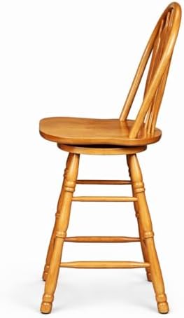 Sunset Trading Selections 24" Counter Height Swivel Barstool | Farmhouse Country Cottage Windsor Arrowback Café Stool | Light Oak Solid Wood