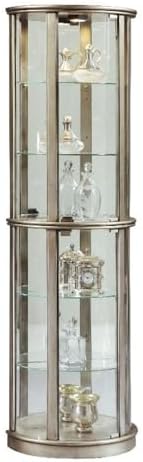 Lighted Hardwood Half Round 5 Shelf Curio Cabinet in Aged Silver Finish