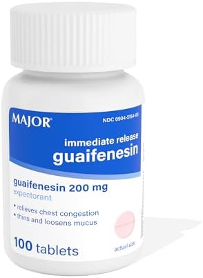 MAJOR Immediate Release Guaifenesin - Relieves Chest Congestion, Thins and Loosens Mucus - 200 mg - 100 Tablets (1 Pack)