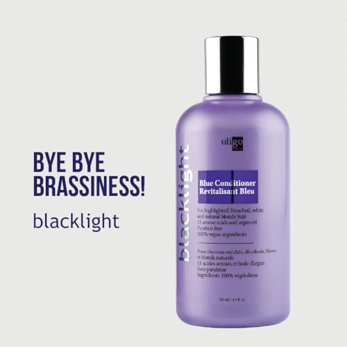 Oligo Professionnel - Blacklight Blue Conditioner for blondes - Vegan - Eliminate Brassy tones - Refresh faded highlights - Argan oil - Hydrating Formula - 8.5oz
