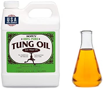 HOPE'S 100% Pure Tung Oil, Food Safe, Premium Waterproof Natural Wood Finish and Sealer for Indoor and Outdoor Projects, 32 Fl Oz