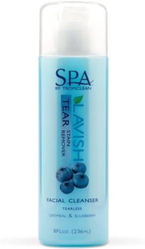 TropiClean SPA Tear Stain Remover for Dogs, Blueberry Facial Shampoo, 8oz | Tear Stain Remover | Whitening & Brightening | Tearless | Odor Eliminator | Made in USA