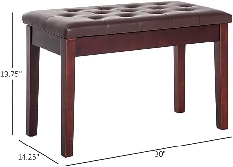 HOMCOM Piano Bench with Faux Leather Padded Cushion, Chestnut Brown | Duet Piano Chair, Wooden Frame, Button Tufted Keyboard Bench