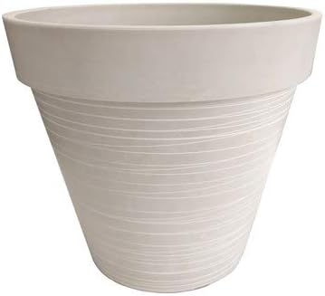 Gardener Select 14" Carved Finish Wide Rim Planter White with White Lines