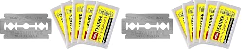 Feather Double Edge Safety Razor Blades - (50 Count) - Platinum Coated Hi-Stainless Steel Razor Blades - Fits Most Safety Razors - Super Sharp for Close Shaves - Japanese Quality