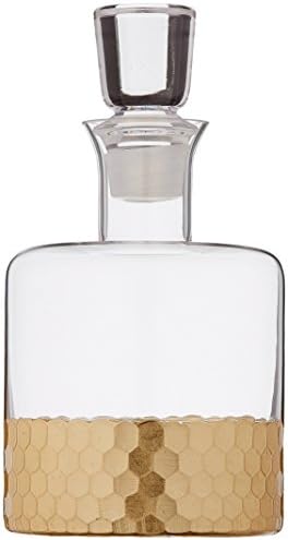 Fitz and Floyd Daphne Decorative Whiskey Decanter Set with Top Glass for Wine, Bourbon, Brandy, Liquor, 5 Piece, Gold