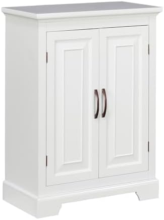 Teamson Home Versailles Wooden Freestanding Floor Storage Cabinet with 2 Adjustable Interior Shelves 3 Storage Spaces and 2 Floral Scroll Doors, White