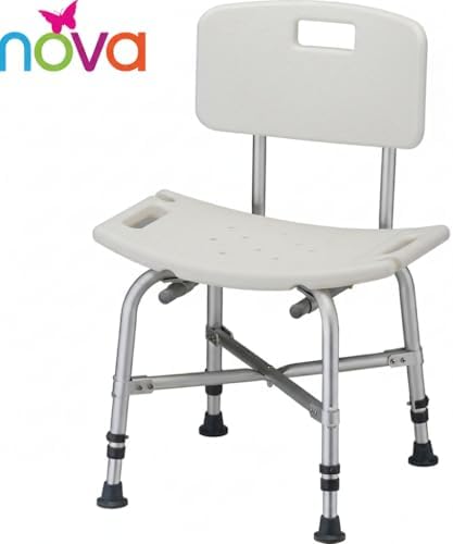 NOVA Heavy Duty Shower Chair, 500 lb Bariatric Bath Seat for Seniors, Fully Assembled, Adjustable Height 17"–23", Dual Handles, Handheld Shower Holder, Non-Slip Feet