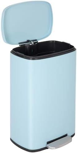 FDW | 13 Gallon Trash Can with Lid | Steel | Fingerprint-Proof | Made of Brushed Stainless Steel | Soft-Close Step Pedal | Hands-Free Use | Easy to Clean | for Kitchen, Office, Bathroom