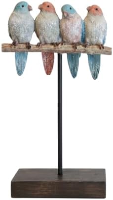 Comfy Hour Bird Figurines Home Decor, 9.8 Inch Decorative Birds Sculpture, Pastel Sparrows on Rustic Branch, Polyresin Tabletop Ornament for Shelf