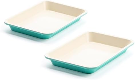 GreenLife 13" x 9" Quarter Sheet Baking Pans, 2 Piece Bakeware Set, PFAS-Free Ceramic Nonstick Rectangular Cookie Trays, Oven Safe to 450°F