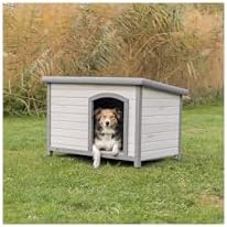 Trixie Natura Classic Dog House - Wooden Outdoor Shelter with Weatherproof Sealer, Hinged Roof & Adjustable Legs for Medium Dogs - Gray - 27 x 41 x 28.5 in