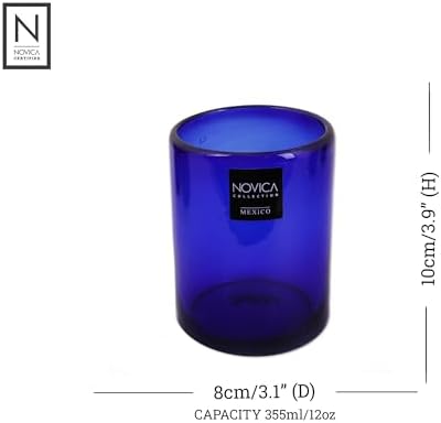 NOVICA Artisan Crafted Hand Blown Blue Recycled Glass Tumbler Glasses, 12 Oz 'Cobalt Dreams' (Set Of 6)