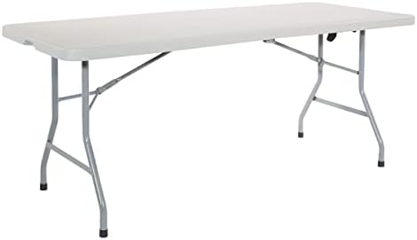 Office Star Resin Rectangle Center-Folding Portable Table for Picnics, Camping, and Tailgating, 6 Feet