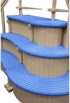 Confer Plastics Curved Drop-in Inground Pool Step 3 Tread Stair Entry System w/ 2 Handrails & Adjustable Mounting Brackets - Base Step, Grey Treads