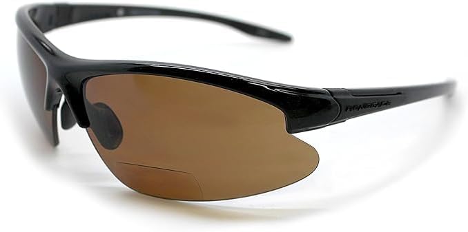 Renegade Patented Bifocal Polarized Reader Half Rim Men's Fishing Sunglasses 100% UV Protection with Microfiber Bag (Glossy Black Frame